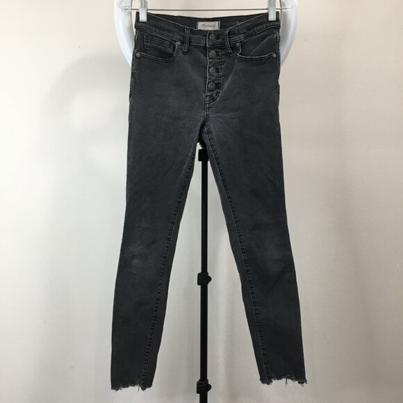MADEWELL Dark Gray 9" High Rise Skinny Frayed Hem Button Fly 5 Pocket Jeans - Picture 1 of 12